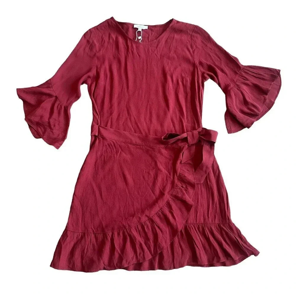 Lucy Paris Burgundy Wrap Dress Ruffle Apron Fit n Flare Size Medium Women's NWT